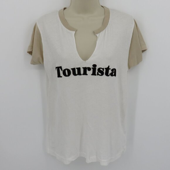 Wildfox Women Large Tourista Short Sleeve Boxy T Shirt Top White Beige Sheer - Picture 10 of 10